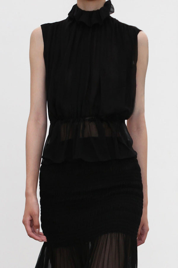 OUDE WAAG High Neck Shirred Halter Vest OW-OW-25SS-TP02-HEI (BL900 Black) (OW-25SS-TP02 OW-25PF-TP03)